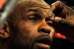 LAS VEGAS - APRIL 03:  Roy Jones Jr. has a  cut over his left eye tended to in his corner between rounds of his light heavyweight bout against Bernard Hopkins at the Mandalay Bay Events Center April 3, 2010 in Las Vegas, Nevada. Hopkins won by unanimous decision.  (Photo by Ethan Miller/Getty Images)