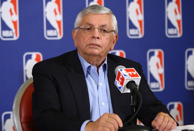 NEW YORK, NY - JUNE 30:  Commissioner of the NBA, David Stern announces that a lockout will go ahead as NBA labor negotiations break down at Omni Hotel on June 30, 2011 in New York City. The NBA has locked out the players after they were unable to reach a new collective bargaining agreement (CBA). The current CBA is due to expire tonight at midnight.    (Photo by Neilson Barnard/Getty Images)
