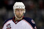 ST PAUL, MN - OCTOBER 16:  Kristian Huselius #20 of the Columbus Blue Jackets skates looks on during the game against the Minnesota Wild at Xcel Energy Center on October 16, 2010 in St Paul, Minnesota.  (Photo by Jeff Gross/Getty Images)
