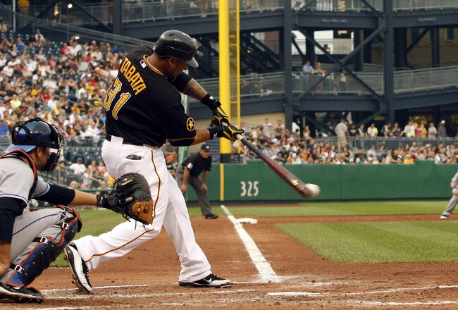 PITTSBURGH, PA - JUNE 10:  Jose Tabata #31 of the Pittsburgh Pirates gets a hit against the New York Mets during the game on June 10, 2011 at PNC Park in Pittsburgh, Pennsylvania.  (Photo by Justin K. Aller/Getty Images)