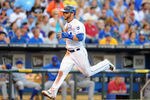 KANSAS CITY, MO - JUNE 24:  Alex Gordon #4 of the Kansas City Royals runs in to score a run in the second inning against the Chicago Cubs at Kauffman Stadium on June 24, 2011 in Kansas City, Missouri. (Photo by G. Newman Lowrance/Getty Images)