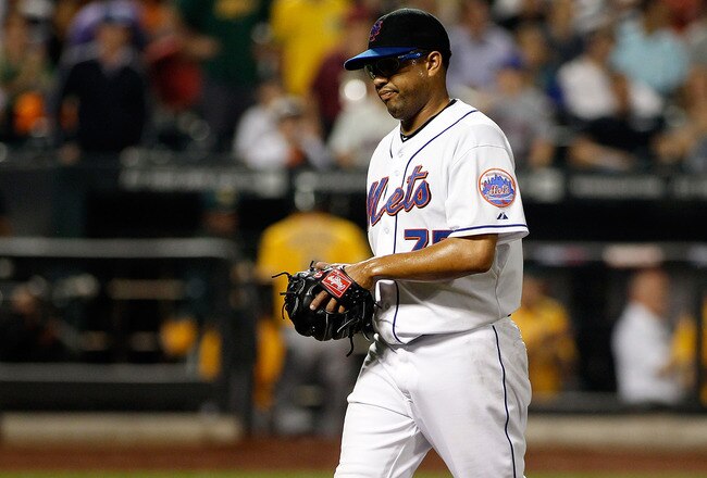 NEW YORK, NY - JUNE 22:  Francisco Rodriguez #75 of the New York Mets walks off the mound after blowing the save in the ninth inning against the Oakland Athletics on June 22, 2011 at Citi Field in the Flushing neighborhood of the Queens borough of New York City.  (Photo by Mike Stobe/Getty Images)