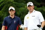 BETHESDA, MD - JUNE 16:  (L-R) Luke Donald of England and Lee Westwood of England look on from the 16th tee during the first round of the 111th U.S. Open at Congressional Country Club on June 16, 2011 in Bethesda, Maryland.  (Photo by Jamie Squire/Getty Images)