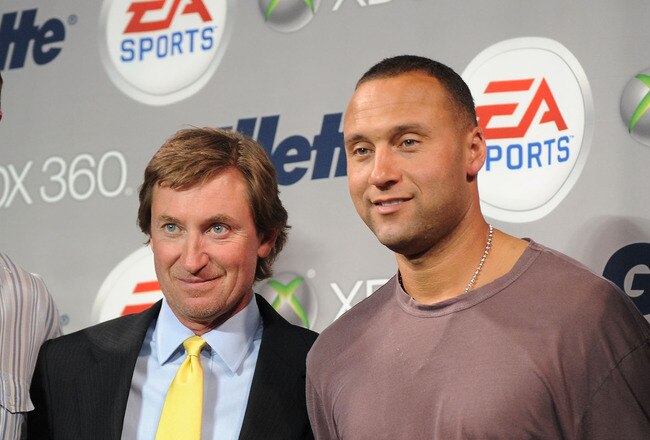 NEW YORK - APRIL 14:  Football Player Matt Ryan, Hockey Hall of Famer Wayne Gretzky, baseball player Derek Jeter and soccer player Landon Donovan attend the Gillette - EA SPORTS Champions of Gaming Global Finals at ARENA Event Space on April 14, 2010 in New York City.  (Photo by Bryan Bedder/Getty Images)