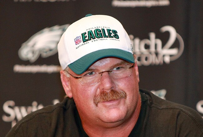 PHILADELPHIA - AUGUST 15: Head coach Andy Reid of the Philadelphia Eagles speaks at a press conference regarding Michael Vick at the NovaCare Complex on August 15, 2009 in Philadelphia, Pennsylvania. (Photo by Len Redkoles/Getty Images)