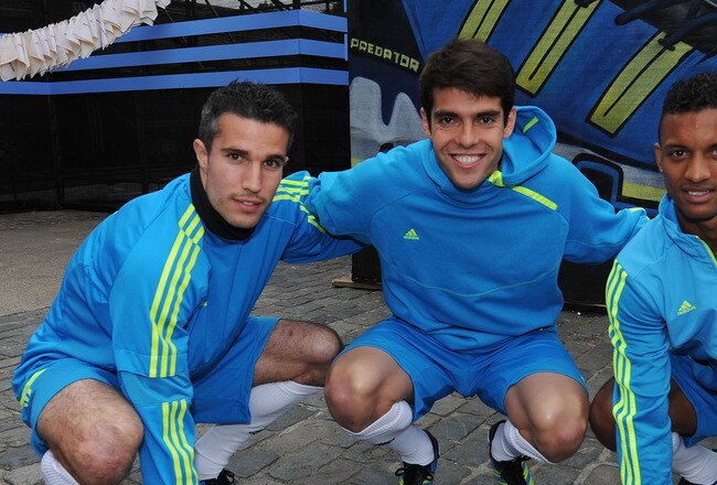 LONDON, ENGLAND - MAY 17:  (L-R) Robin Van Persie of Arsenal, Kaka of Real Madrid and Nani of Manchester United attend the launch of the new adidas Predator boot at the Truman Brewery on May 17, 2011 in London, England on May 17, 2011 in London, England.  (Photo by Gary Prior/Getty Images for adidas)
