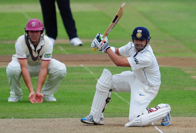 TAUNTON, ENGLAND - JULY 16:  India batsman Gautam Gambhir cuts a ball to the boundary during day two of the tour match between Somerset and India at the county ground on July 16, 2011 in Taunton, England.  (Photo by Stu Forster/Getty Images)