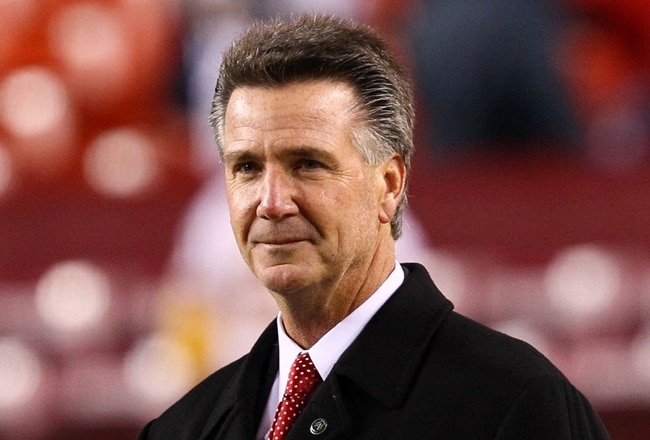 LANDOVER, MD - DECEMBER 21:  Bruce Allen, the new general manager of the Washington Redskins, looks on from the field before the game against the New York Giants at FedEx Field on December 21, 2009 in Landover, Maryland. Allen replaces Vinny Cerrato, who resigned last week. (Photo by Win McNamee/Getty Images)