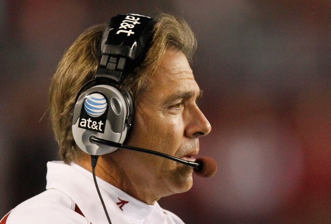 TUSCALOOSA, AL - OCTOBER 16:  Head coach Nick Saban of the Alabama Crimson Tide against the Ole Miss Rebels at Bryant-Denny Stadium on October 16, 2010 in Tuscaloosa, Alabama.  (Photo by Kevin C. Cox/Getty Images)