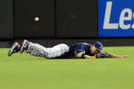 PHOENIX, AZ - JUNE 27:  Grady Sizemore #24 of the Cleveland Indians dives and misses a line drive that rolls to the fence against the Arizona Diamondbacks at Chase Field on June 27, 2011 in Phoenix, Arizona.  (Photo by Norm Hall/Getty Images)