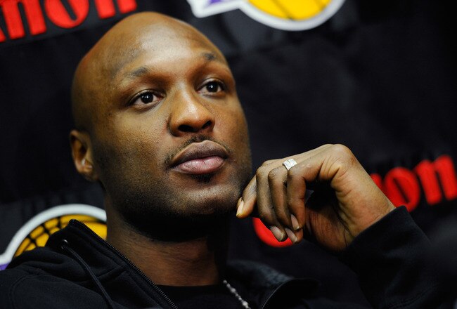 EL SEGUNDO, CA - MAY 11:  Lamar Odom #7 of the Los Angeles Lakers speaks during a news conference at the Lakers training facility on May 11, 2011 in El Segundo, California. The Lakers were swept out of their best of seven series with the Dallas Mavericks four games to none. NOTE TO USER: User expressly acknowledges and agrees that, by downloading and or using this photograph, User is consenting to the terms and conditions of the Getty Images License Agreement.  (Photo by Kevork Djansezian/Getty Images)