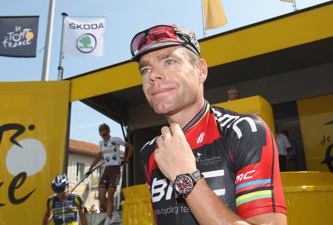 SAINT-GAUDENS, FRANCE - JULY 16:  Cadel Evans of Australia and BMC Racing Team ahead of Stage 14 of the 2011 Tour de France from Saint-Gaudens to Plateau de Beille on July 16, 2011 in Plateau de Beille, France.  (Photo by Michael Steele/Getty Images)