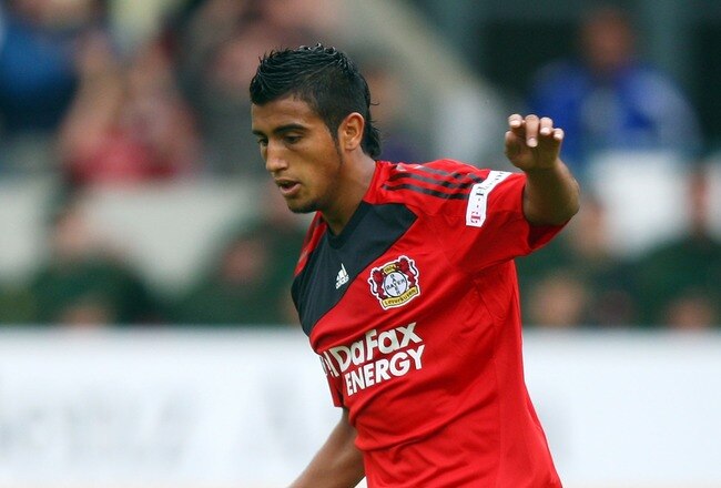 STUTTGART, GERMANY - AUGUST 23:  Arturo Vidal of Leverkusen runs with the ball during the Bundesliga match between VfB Stuttgart and Bayer Leverkusen at the Mercedes-Benz Arena on August 23, 2008 in Stuttgart, Germany. on August 23, 2008 in Stuttgart, Germany  (Photo by Johannes Simon/Bongarts/Getty Images)