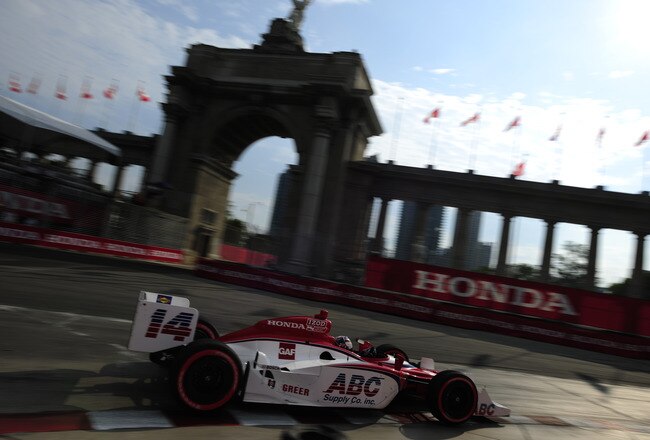 TORONTO - JULY 10:  Vitor Meira of Brazil driver of the #14 A. J. Foyt Enterprises Dallara Honda during warm up for the IZOD IndyCar Series Honda Indy Toronto on July 10, 2011 in the streets of Toronto, Ontario, Canada.  (Photo by Robert Laberge/Getty Images)