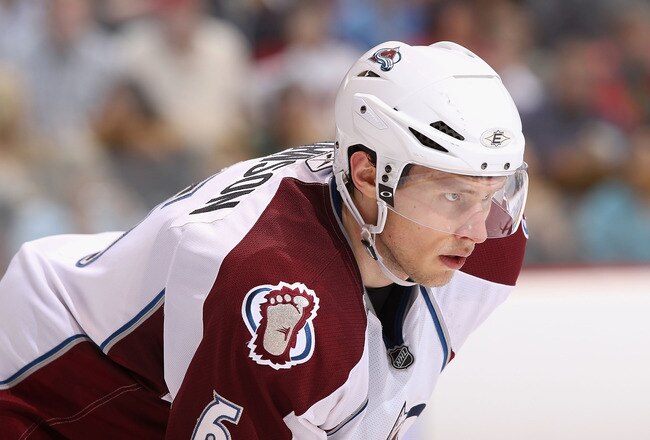 GLENDALE, AZ - APRIL 01:  Erik Johnson #6 of the Colorado Avalanche in action during the NHL game against the Phoenix Coyotes at Jobing.com Arena on April 1, 2011 in Glendale, Arizona.  The Avalanche defeated the Coyotes 4-3 in an overtime shoot out.  (Photo by Christian Petersen/Getty Images)
