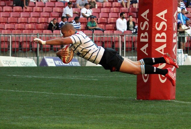 CAPE TOWN, SOUTH AFRICA - JULY 16:  Rocco Jansen of GWK Griquas scores a try during the Absa Currie Cup match between DHL Western Province and GWK Griquas at DHL Newlands Stadium on July 16, 2011 in Cape Town, South Africa. (Photo by Ashley Vlotman/Gallo Images/Getty Images)
