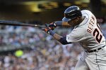 MINNEAPOLIS, MN - JULY 21: Wilson Betemit #20 of the Detroit Tigers hits a single against the Minnesota Twins in the fifth inning on July 21, 2011 at Target Field in Minneapolis, Minnesota. (Photo by Hannah Foslien/Getty Images)