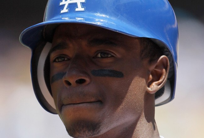 LOS ANGELES, CA - JUNE 25:  Dee Gordon #9 of the Los Angeles Dodgers looks on against the Los Angeles Angels of Anaheim at Dodger Stadium on June 25, 2011 in Los Angeles, California.  (Photo by Jeff Gross/Getty Images)