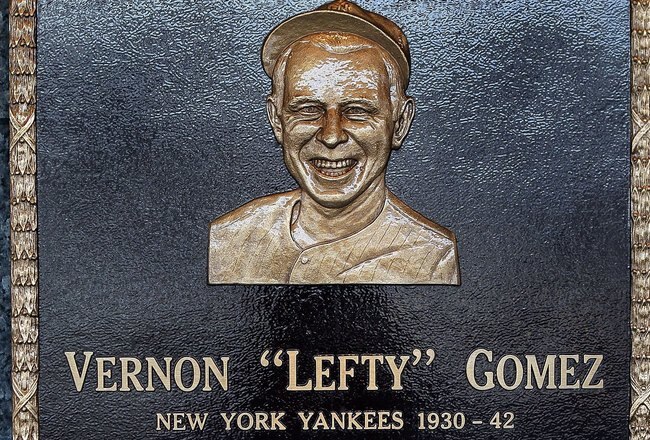NEW YORK - MAY 02:  The plaque of Lefty Gomez is seen in Monument Park at Yankee Stadium prior to the game between the New York Yankees and the Chicago White Sox on May 2, 2010 in the Bronx borough of New York City. The Yankees defeated the White Sox 12-3.  (Photo by Jim McIsaac/Getty Images)