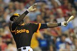 PHILADELPHIA, PA - JULY 22: Cameron Maybin #24 of the San Diego Padres swings and misses on a pitch by Cole Hamels of the Philadelphia Phillies at Citizens Bank Park on July 22, 2011 in Philadelphia, Pennsylvania. The Phillies won 3-1. (Photo by Drew Hallowell/Getty Images)