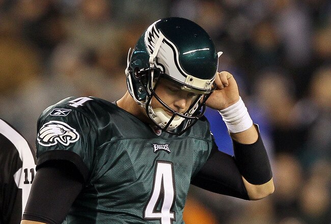 PHILADELPHIA, PA - JANUARY 02:  Kevin Kolb #4 of the Philadelphia Eagles looks on against the Dallas Cowboys on January 2, 2011 at Lincoln Financial Field in Philadelphia, Pennsylvania.  (Photo by Jim McIsaac/Getty Images)