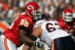 CHICAGO - SEPTEMBER 16:  Ron Edwards #95 of the Kansas City Chiefs rushes the line of scrimmage against Roberto Garza #63 of the Chicago Bears at Soldier Field on September 16, 2007 in Chicago, Illinois.  (Photo by Jonathan Daniel/Getty Images)