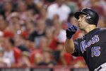 CINCINNATI, OH - JULY 25: Carlos Beltran #15 of the New York Mets drives in the game-tying run in the seventh inning with a sacrifice fly against the Cincinnati Reds at Great American Ball Park on July 25, 2011 in Cincinnati, Ohio. (Photo by Joe Robbins/Getty Images)