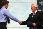ST PAUL, MN - JUNE 24:  Fifteenth overall pick Jonathan Miller by the New York Rangers shakes hands with General Manager Glen Sather of the New York Rangers during day one of the 2011 NHL Entry Draft at Xcel Energy Center on June 24, 2011 in St Paul, Minnesota.  (Photo by Bruce Bennett/Getty Images)
