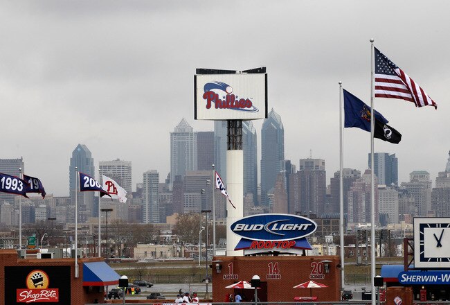 PHILADELPHIA, PA - APRIL 01: Flags in centerfield are shown during opening day between the Philadelphia Phillies and the Houston Astros at Citizens Bank Park on April 1, 2011 in Philadelphia, Pennsylvania.  (Photo by Rob Carr/Getty Images)