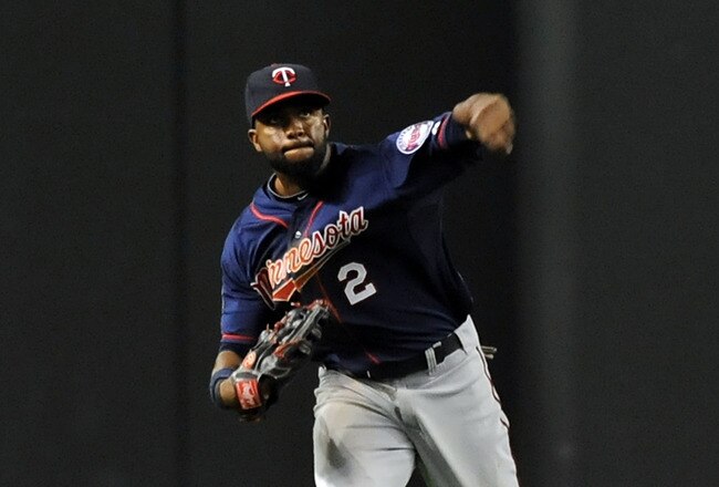 PHOENIX - MAY 20:  Denard Span #2 of the Minnesota Twins makes a throw from the outfield against the Arizona Diamondbacks at Chase Field on May 20, 2011 in Phoenix, Arizona.  (Photo by Norm Hall/Getty Images)