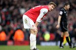 LONDON, ENGLAND - MARCH 05:  Nicklas Bendtner of Arsenal shows his disappointment at the final whistle during the Barclays Premier League match between Arsenal and Sunderland at Emirates Stadium on March 5, 2011 in London, England.  (Photo by Paul Gilham/Getty Images)