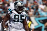CHARLOTTE, NC - SEPTEMBER 19:  Charles Johnson #95 of the Carolina Panthers during their game at Bank of America Stadium on September 19, 2010 in Charlotte, North Carolina.  (Photo by Streeter Lecka/Getty Images)