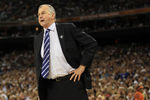 HOUSTON, TX - APRIL 04:  Head coach Jim Calhoun of the Connecticut Huskies looks on from the sidelines against the Butler Bulldogs during the National Championship Game of the 2011 NCAA Division I Men's Basketball Tournament at Reliant Stadium on April 4, 2011 in Houston, Texas.  (Photo by Streeter Lecka/Getty Images)