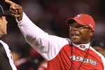 SAN FRANCISCO - SEPTEMBER 20:  Head coach Mike Singletary of the San Francisco 49er talks to a referee against the New Orleans Saints during an NFL game at Candlestick Park on September 20, 2010 in San Francisco, California.(Photo by Jed Jacobsohn/Getty Images)