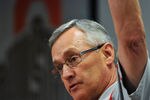 COLUMBUS, OH - MARCH 30:  Head Coach Jim Tressel speaks to the media during a press conference before the start of Spring practices at the Woody Hayes Athletic Center at The Ohio State University on March 30, 2011 in Columbus, Ohio. (Photo by Jamie Sabau/Getty Images)