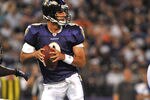 BALTIMORE - AUGUST 28:  Marc Bulger #9 of the Baltimore Ravens passes against the New York Giants in a preseason game at M&T Bank Stadium on August 28, 2010 in Baltimore, Maryland. The Ravens defeated the Giants 24-10. (Photo by Larry French/Getty Images)
