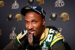 IRVING, TX - FEBRUARY 02:  Wide receiver James Jones #89 of the Green Bay Packers talks to the media on February 2, 2011 in Irving, Texas. The Green Bay Packers will play the Pittsburgh Steelers in Super Bowl XLV on February 6, 2011 at Cowboys Stadium in Arlington, Texas.  (Photo by Tom Pennington/Getty Images)