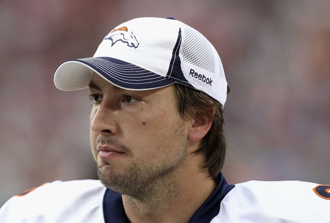 GLENDALE, AZ - DECEMBER 12: Quarterback Kyle Orton #8 of the Denver Broncos stands on the sideline during the NFL game against the Arizona Cardinals at the University of Phoenix Stadium on December 12, 2010 in Glendale, Arizona. The Cardinals defeated the Broncos 43-13. (Photo by Christian Petersen/Getty Images)