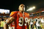 MIAMI - OCTOBER 12:  Linebacker Jason Taylor #99 of the Miami Dolphins celebrates after defeating the New York Jets at Land Shark Stadium on October 12, 2009 in Miami, Florida. The Dolphins defeated the Jets 31-27.  (Photo by Doug Benc/Getty Images)