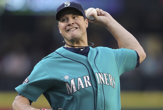 SEATTLE - JULY 29:  Starting pitcher Erik Bedard #45 of the Seattle Mariners pitches against the Tampa Bay Rays at Safeco Field on July 29, 2011 in Seattle, Washington. (Photo by Otto Greule Jr/Getty Images)