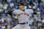 LOS ANGELES, CA - APRIL 03:  Barry Zito #75 of the San Francisco Giants pitches against the Los Angeles Dodgers at Dodger Stadium on April 3, 2011 in Los Angeles, California.  (Photo by Jeff Gross/Getty Images)