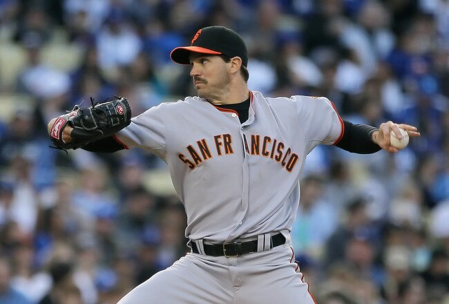 LOS ANGELES, CA - APRIL 03:  Barry Zito #75 of the San Francisco Giants pitches against the Los Angeles Dodgers at Dodger Stadium on April 3, 2011 in Los Angeles, California.  (Photo by Jeff Gross/Getty Images)