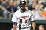 BALTIMORE, MD - APRIL 20:  Denard Span #2 of the Minnesota Twins flips his bat after striking out to end the seventh inning against the Baltimore Orioles at Oriole Park at Camden Yards on April 20, 2011 in Baltimore, Maryland.  (Photo by Greg Fiume/Getty Images)