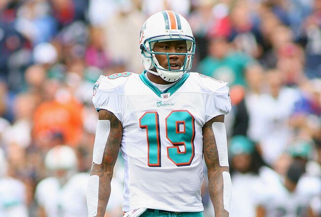 ORCHARD PARK, NY - SEPTEMBER 12: Brandon Marshall #19 of the Miami Dolphins stands on the field during the NFL season opener against the Buffalo Bills at Ralph Wilson Stadium on September 12, 2010 in Orchard Park, New York. The Dolphins won 15-10. (Photo by Rick Stewart/Getty Images)