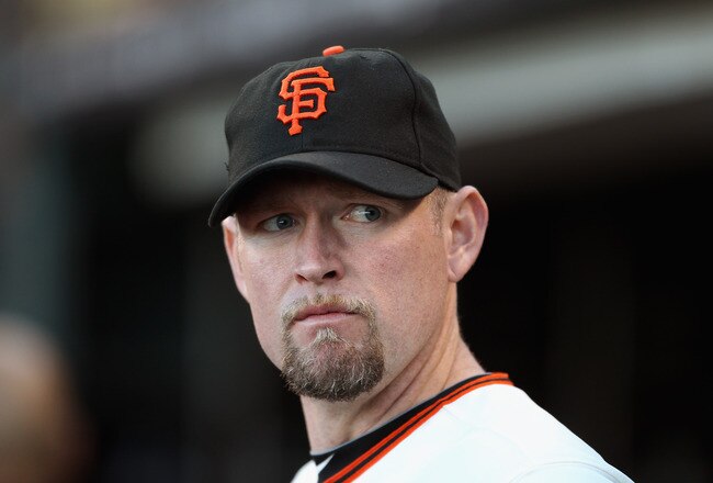 SAN FRANCISCO, CA - MAY 11: Aubrey Huff #17 of the San Francisco Giants stands in the dugout before their game against the Arizona Diamondbacks at AT&T Park on May 11, 2011 in San Francisco, California. (Photo by Ezra Shaw/Getty Images)