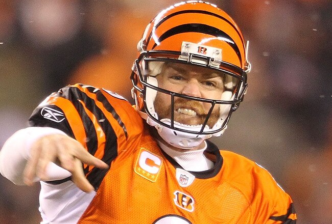 CINCINNATI - DECEMBER 26:  Carson Palmer #9 of the Cincinnati Bengals throws a pass during the NFL game against the San Diego Chargers at Paul Brown Stadium on December 26, 2010 in Cincinnati, Ohio. The Bengals 34-20.  (Photo by Andy Lyons/Getty Images)