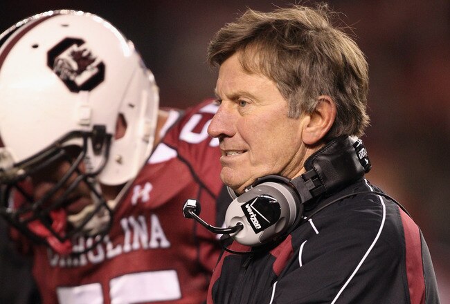 COLUMBIA, SC - NOVEMBER 06:  Head coach Steve Spurrier of the South Carolina Gamecocks during their game against the Arkansas Razorbacks at Williams-Brice Stadium on November 6, 2010 in Columbia, South Carolina.  (Photo by Streeter Lecka/Getty Images)