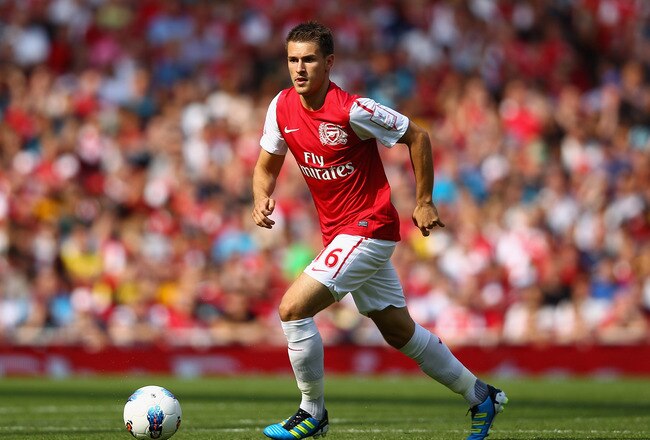 LONDON, ENGLAND - JULY 31:  Aaron Ramsey of Arsenal with the ball during the Emirates Cup match between Arsenal and New York Red Bulls at the Emirates Stadium on July 31, 2011 in London, England.  (Photo by Richard Heathcote/Getty Images)