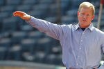 PITTSBURGH - JULY 19:  Pittsburgh Pirates GM Neal Huntington talks to reporters prior to the game against the Cincinnati Reds on July 19, 2011 at PNC Park in Pittsburgh, Pennsylvania.  (Photo by Jared Wickerham/Getty Images)