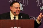 DALLAS - NOVEMBER 29:  John Marinatto, Big East Conference Commissioner, talks with the media after Texas Christian University accepted an invitation for full membership into The Big East Conference on November 29, 2010 in Fort Worth, Texas.  TCU will leave the Mountain West Conference for The Big East in July 2012.  (Photo by Tom Pennington/Getty Images)